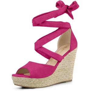 imageAllegra K Womens Lace Up Espadrilles Platform Platform Wedges SandalsHot Pink