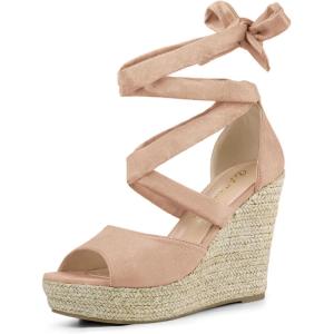 imageAllegra K Womens Lace Up Espadrilles Platform Platform Wedges SandalsNude