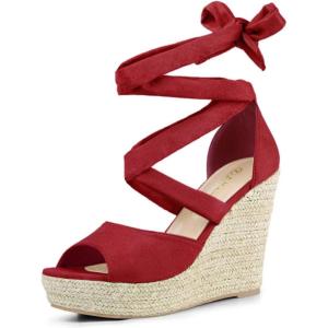 imageAllegra K Womens Lace Up Espadrilles Platform Platform Wedges SandalsRed