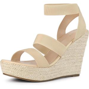 imageAllegra K Womens Platform Ankle Elastic Straps Espadrilles Wedge SandalsBeige