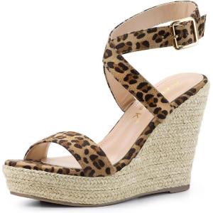 imageAllegra K Womens Slingback Crisscross Espadrille Wedges Heel SandalsLeopard