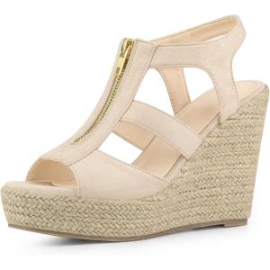 imageAllegra K Womens Wedges Zipper Sandals Platform Wedges Heels SandalsBeige