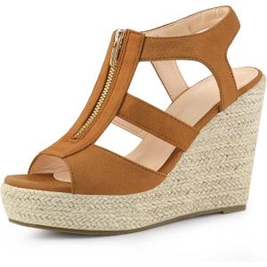 imageAllegra K Womens Wedges Zipper Sandals Platform Wedges Heels SandalsBrown