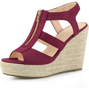 imageAllegra K Womens Wedges Zipper Sandals Platform Wedges Heels SandalsBurgundy