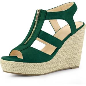 imageAllegra K Womens Wedges Zipper Sandals Platform Wedges Heels SandalsEmerald Green