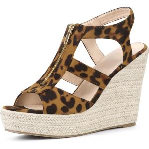 imageAllegra K Womens Wedges Zipper Sandals Platform Wedges Heels SandalsLeopard