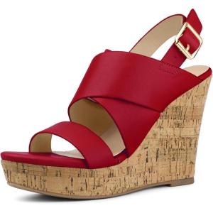 imageAllegra K Womens Wood Wedges Platform Wedge SandalsRed