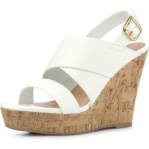 imageAllegra K Womens Wood Wedges Platform Wedge SandalsWhite