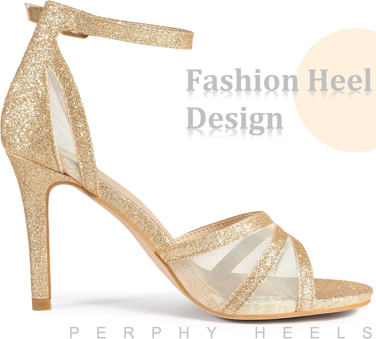imageAllegra K Womens Glitter Ankle Strap Stiletto Heels SandalsRose Gold