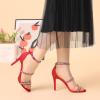 imageAllegra K Womens Rhinestone Ankle Strap Stiletto High Heels SandalsRed