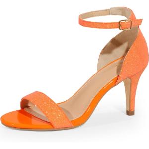imageAllegra K Womens Glitter Ankle Strap Stiletto Heel SandalsOrange