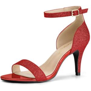 imageAllegra K Womens Glitter Ankle Strap Stiletto Heel SandalsRed