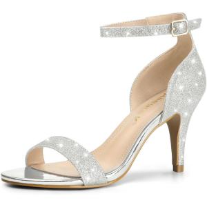 imageAllegra K Womens Glitter Ankle Strap Stiletto Heel SandalsSilver
