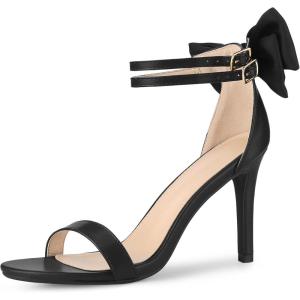 imageAllegra K Womens Heel with Bow Back Open Toe Stilettos Heels SandalsBlack