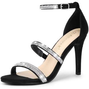 imageAllegra K Womens Rhinestone Ankle Strap Stiletto High Heels SandalsBlack