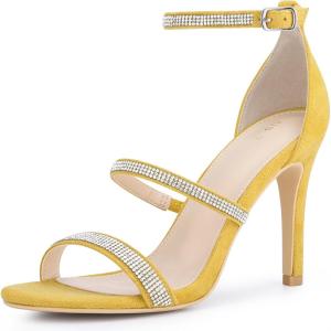 imageAllegra K Womens Rhinestone Ankle Strap Stiletto High Heels SandalsYellow
