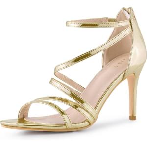 imageAllegra K Womens Strappy Ankle Strap Back Zip Stiletto Heel SandalsGold