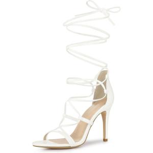 imageAllegra K Womens Strappy Straps Lace Up Stiletto Heel SandalsWhite