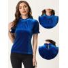 imageAllegra K Halloween Ruffle Collar Shirt for Womens Short Sleeve Casual Velvet Tops BlouseNavy Blue
