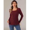 imageAllegra K Square Neck Sweaters for Womens Vintage Teacher Long Sleeve Pullover Ribbed Knit TopBurgundy
