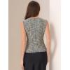 imageAllegra K Tweed Top for Womens Elegant Plaid Print Sleeveless Crew Neck Waist Buckle Back Zipper Blazer Vest TopsBeige Black