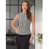 imageAllegra K Tweed Top for Womens Elegant Plaid Print Sleeveless Crew Neck Waist Buckle Back Zipper Blazer Vest TopsBeige Black