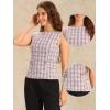 imageAllegra K Tweed Top for Womens Elegant Plaid Print Sleeveless Crew Neck Waist Buckle Back Zipper Blazer Vest TopsPink White