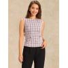 imageAllegra K Tweed Top for Womens Elegant Plaid Print Sleeveless Crew Neck Waist Buckle Back Zipper Blazer Vest TopsPink White