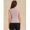 imageAllegra K Tweed Top for Womens Elegant Plaid Print Sleeveless Crew Neck Waist Buckle Back Zipper Blazer Vest TopsPink White