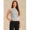 imageAllegra K Tweed Top for Womens Elegant Plaid Print Sleeveless Crew Neck Waist Buckle Back Zipper Blazer Vest TopsWhite Black