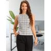 imageAllegra K Tweed Top for Womens Elegant Plaid Print Sleeveless Crew Neck Waist Buckle Back Zipper Blazer Vest TopsWhite Black
