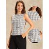imageAllegra K Tweed Top for Womens Elegant Plaid Print Sleeveless Crew Neck Waist Buckle Back Zipper Blazer Vest TopsWhite Black