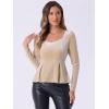 imageAllegra K Velvet Blouse for Womens Elegant Sweetheart Neck Long Sleeve Peplum TopApricot