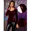 imageAllegra K Velvet Blouse for Womens Elegant Sweetheart Neck Long Sleeve Peplum TopBurgundy