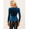 imageAllegra K Velvet Blouse for Womens Elegant Sweetheart Neck Long Sleeve Peplum TopDark Blue