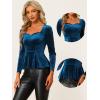 imageAllegra K Velvet Blouse for Womens Elegant Sweetheart Neck Long Sleeve Peplum TopDark Blue