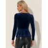 imageAllegra K Velvet Blouse for Womens Elegant Sweetheart Neck Long Sleeve Peplum TopNavy Blue