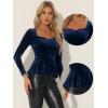 imageAllegra K Velvet Blouse for Womens Elegant Sweetheart Neck Long Sleeve Peplum TopNavy Blue