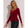 imageAllegra K Velvet Blouse for Womens Elegant Sweetheart Neck Long Sleeve Peplum TopRed