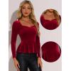 imageAllegra K Velvet Blouse for Womens Elegant Sweetheart Neck Long Sleeve Peplum TopRed