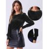 imageAllegra K Velvet Tops for Women Crew Neck Puff Long Sleeve Casual Pullover Fall Winter Blouses TopBlack