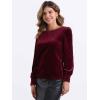 imageAllegra K Velvet Tops for Women Crew Neck Puff Long Sleeve Casual Pullover Fall Winter Blouses TopBurgundy