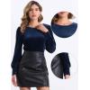 imageAllegra K Velvet Tops for Women Crew Neck Puff Long Sleeve Casual Pullover Fall Winter Blouses TopDark Blue