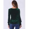 imageAllegra K Velvet Tops for Women Crew Neck Puff Long Sleeve Casual Pullover Fall Winter Blouses TopDark Green