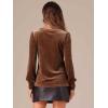 imageAllegra K Velvet Tops for Women Crew Neck Puff Long Sleeve Casual Pullover Fall Winter Blouses TopDark Khaki