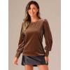 imageAllegra K Velvet Tops for Women Crew Neck Puff Long Sleeve Casual Pullover Fall Winter Blouses TopDark Khaki