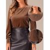 imageAllegra K Velvet Tops for Women Crew Neck Puff Long Sleeve Casual Pullover Fall Winter Blouses TopDark Khaki