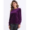 imageAllegra K Velvet Tops for Women Crew Neck Puff Long Sleeve Casual Pullover Fall Winter Blouses TopPurple