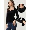 imageAllegra K Velvet Tops for Womens Long Sleeves Sweetheart Neck BlouseBlack
