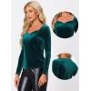 imageAllegra K Velvet Tops for Womens Long Sleeves Sweetheart Neck BlouseBlue Green
